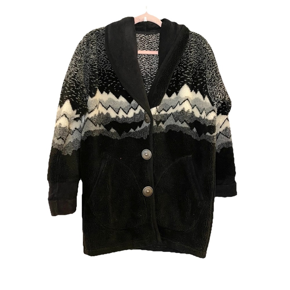 Black Mountain Fleece Jacket Silver Button Southwestern Heavy Warm Cabin Cottage